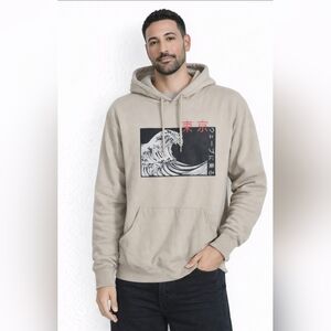 Artist Union Mens Med Wave Of Kanagawa Graphic Hoodie Sweatshirt Beige(HL179)